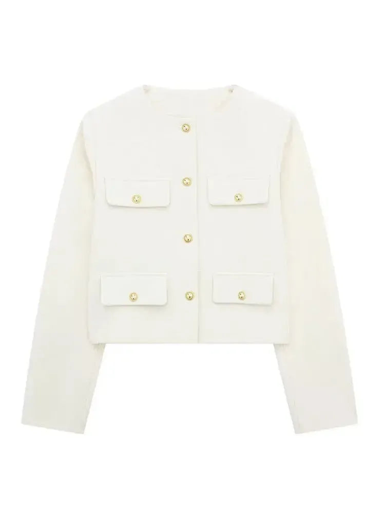 Cropped Textured Button-Up Jacket for Women