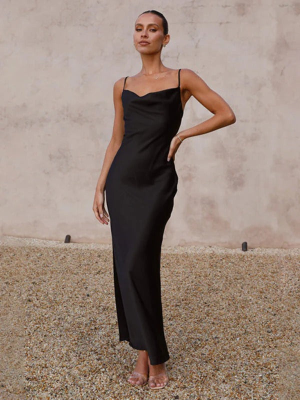 Satin Backless Slip Maxi Dress for Women