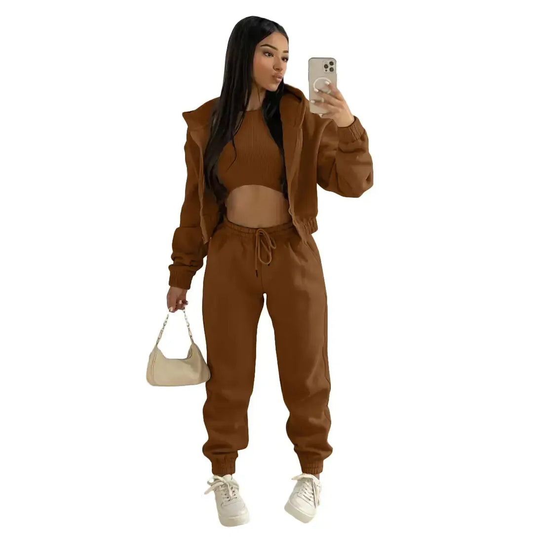 Cropped Hoodie Top and Joggers Tracksuit Set for Women