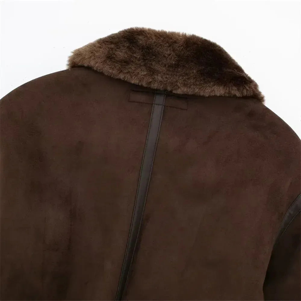 Cropped Faux Shearling Aviator Jacket for Women