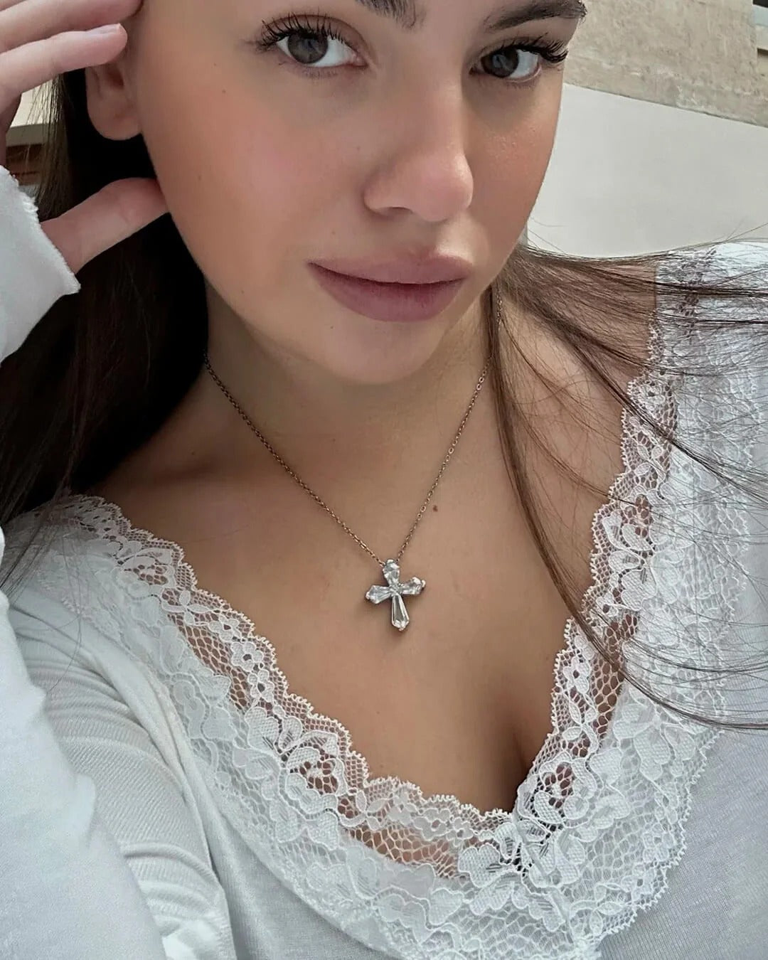 V-Neck Lace Long Sleeve Top for Women