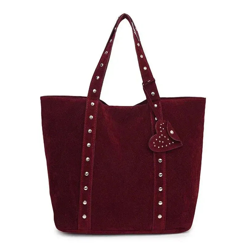 Suede Studded Handle Tote Bag for Women