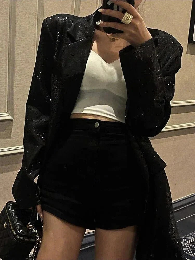 Oversized Glitter Single Breasted Blazer for Women