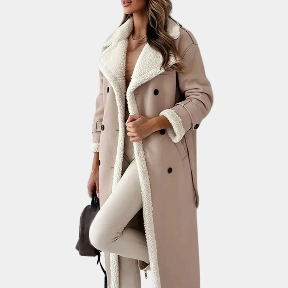 Long Faux Leather Coat with Sherpa Lining for Women