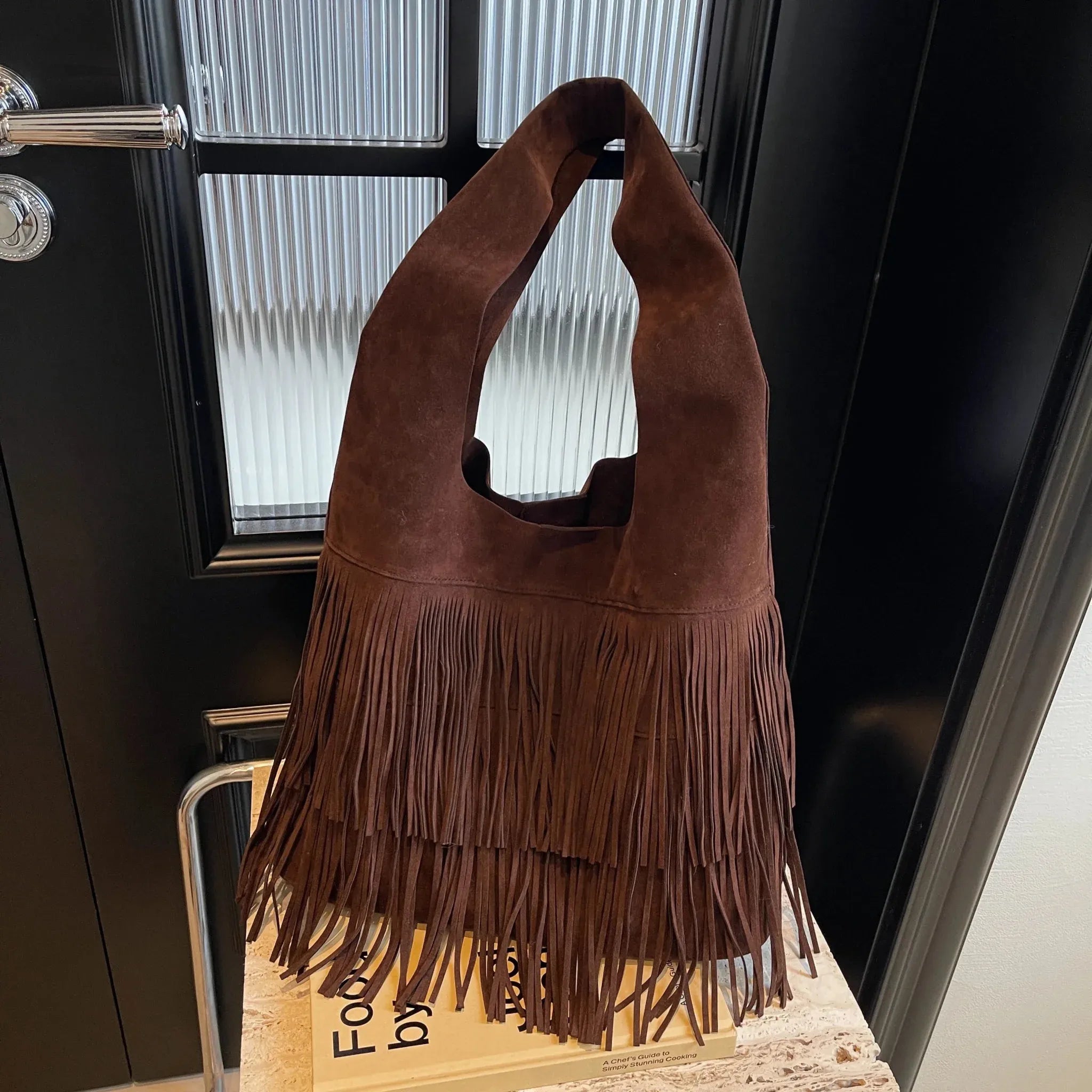 Faux Suede Fringe Shoulder Tote Bag for Women