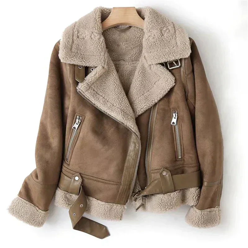 Suede Sherpa Lined Aviator Jacket for Women