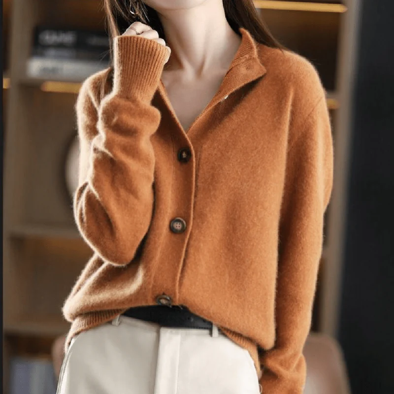 Knit Stand Collar Button Front Cardigan for Women