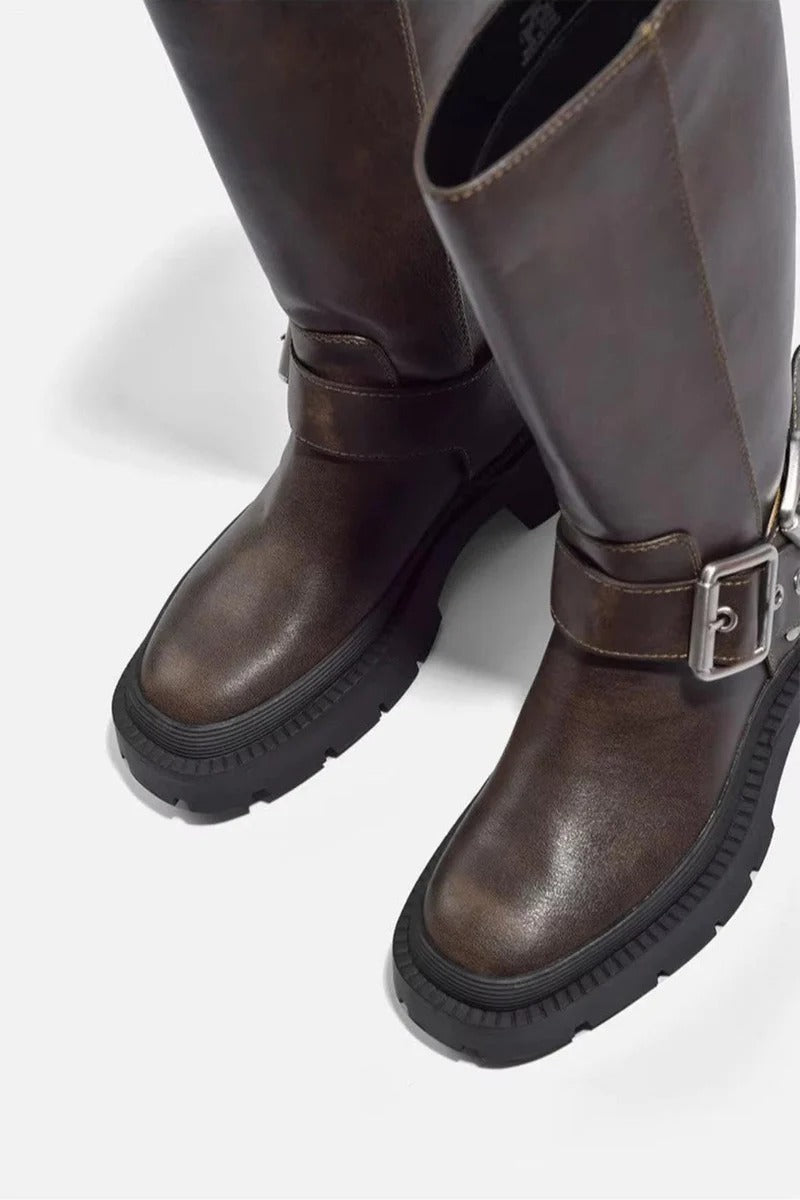 Knee-High Chunky Combat Boots for Women
