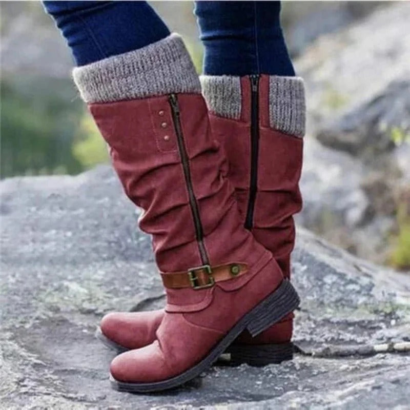 Knitted Cuff Buckle Mid-Calf Winter Boots for Women