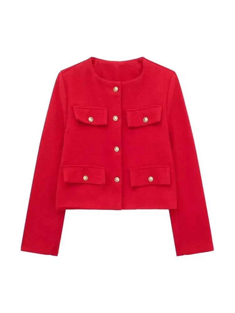 Cropped Textured Button-Up Jacket for Women