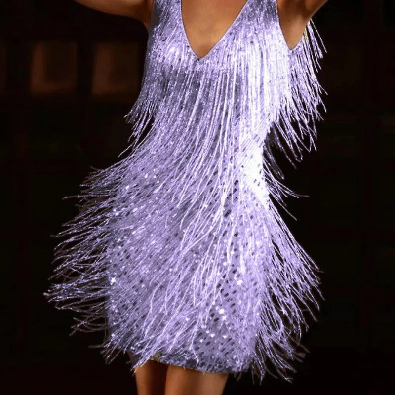 Fringe Sequin V-Neck Party Dress for Women