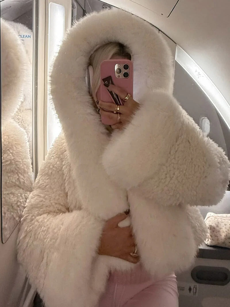 Faux Fur Oversized Hooded Coat for Women