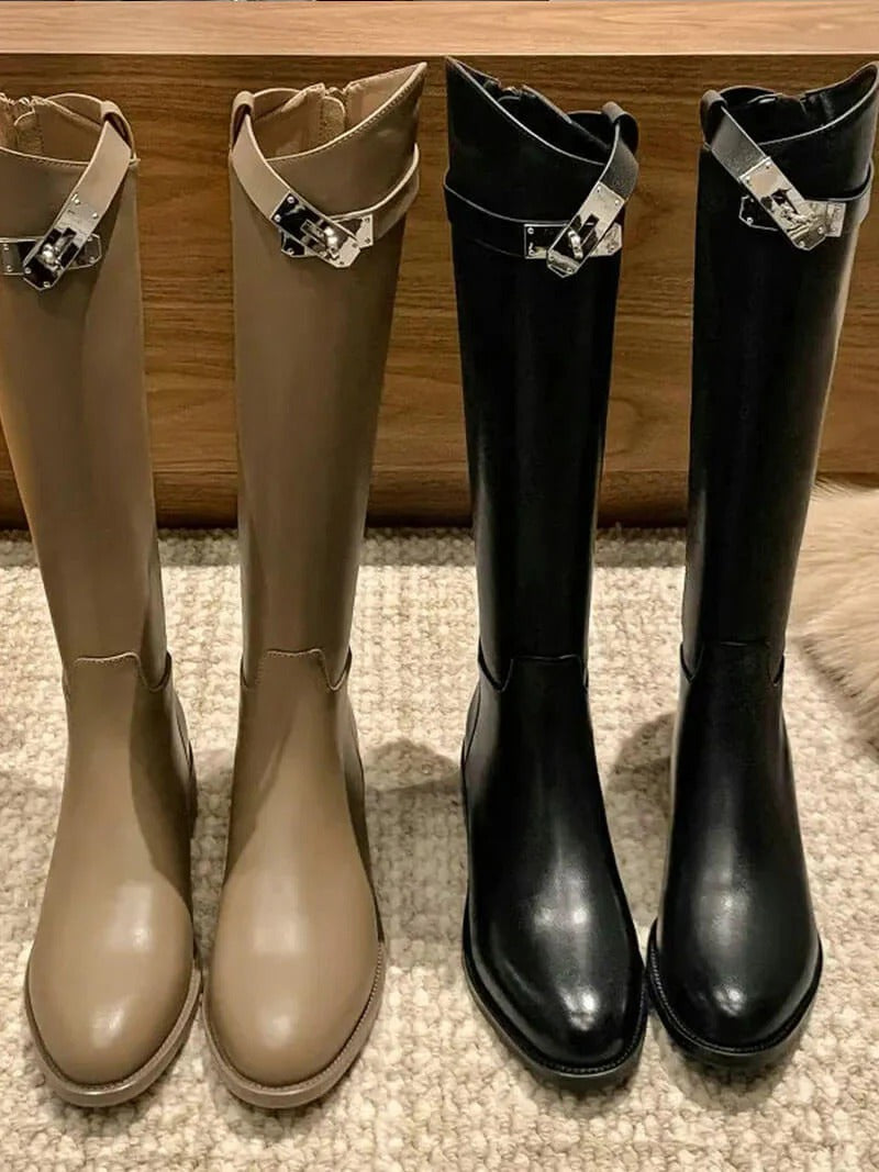 Faux Leather Knee High Boots for Women