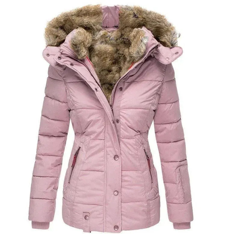 Quilted Faux Fur Lined Winter Coat for Women