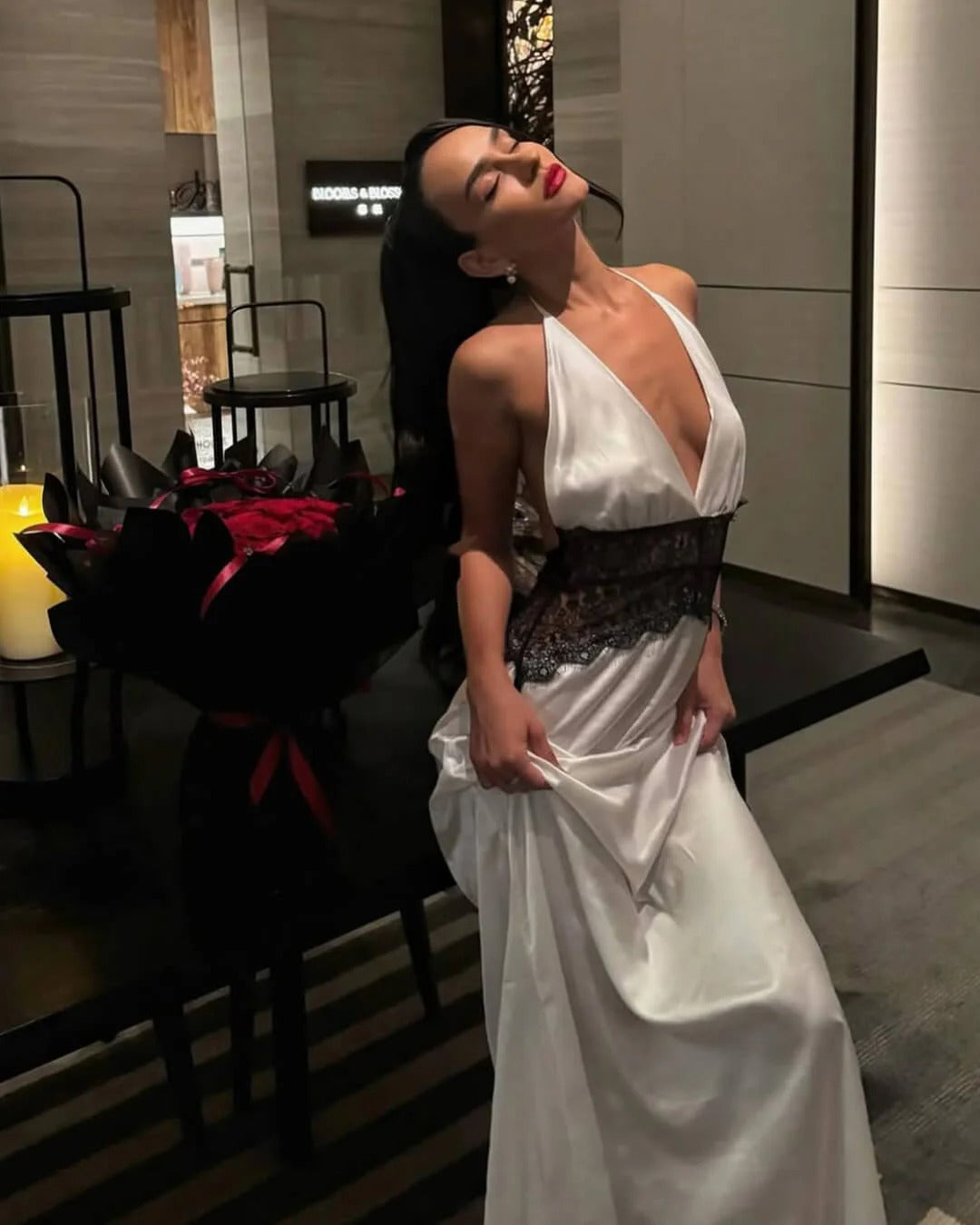 Satin Halterneck Backless Maxi Dress for Women