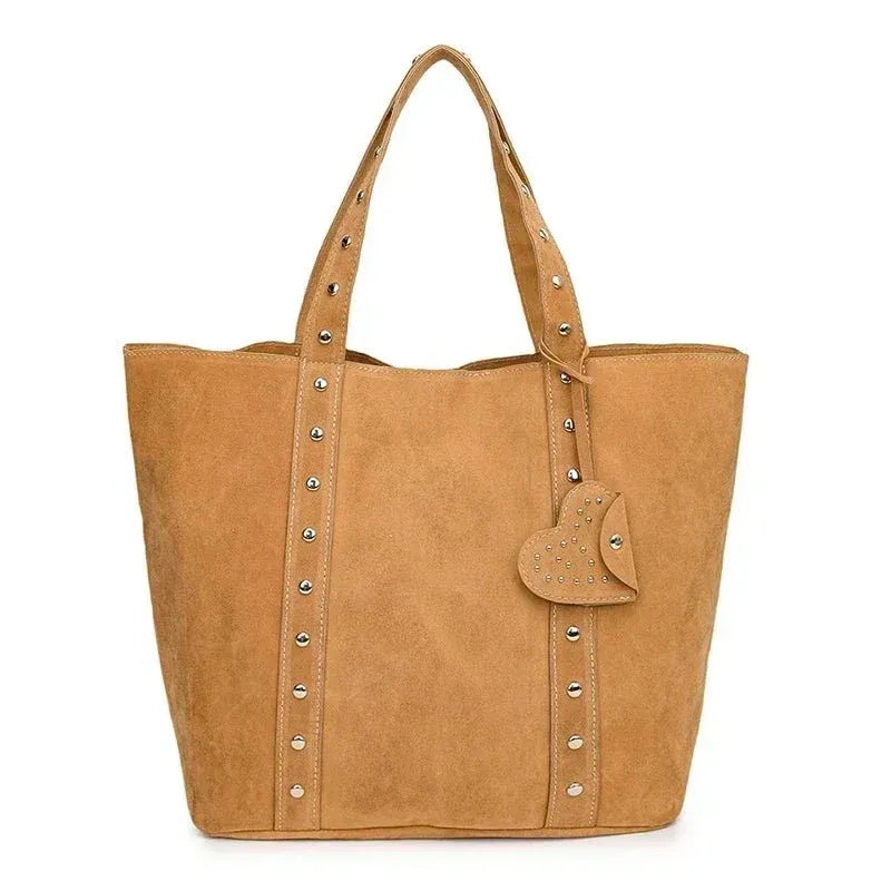 Suede Studded Handle Tote Bag for Women