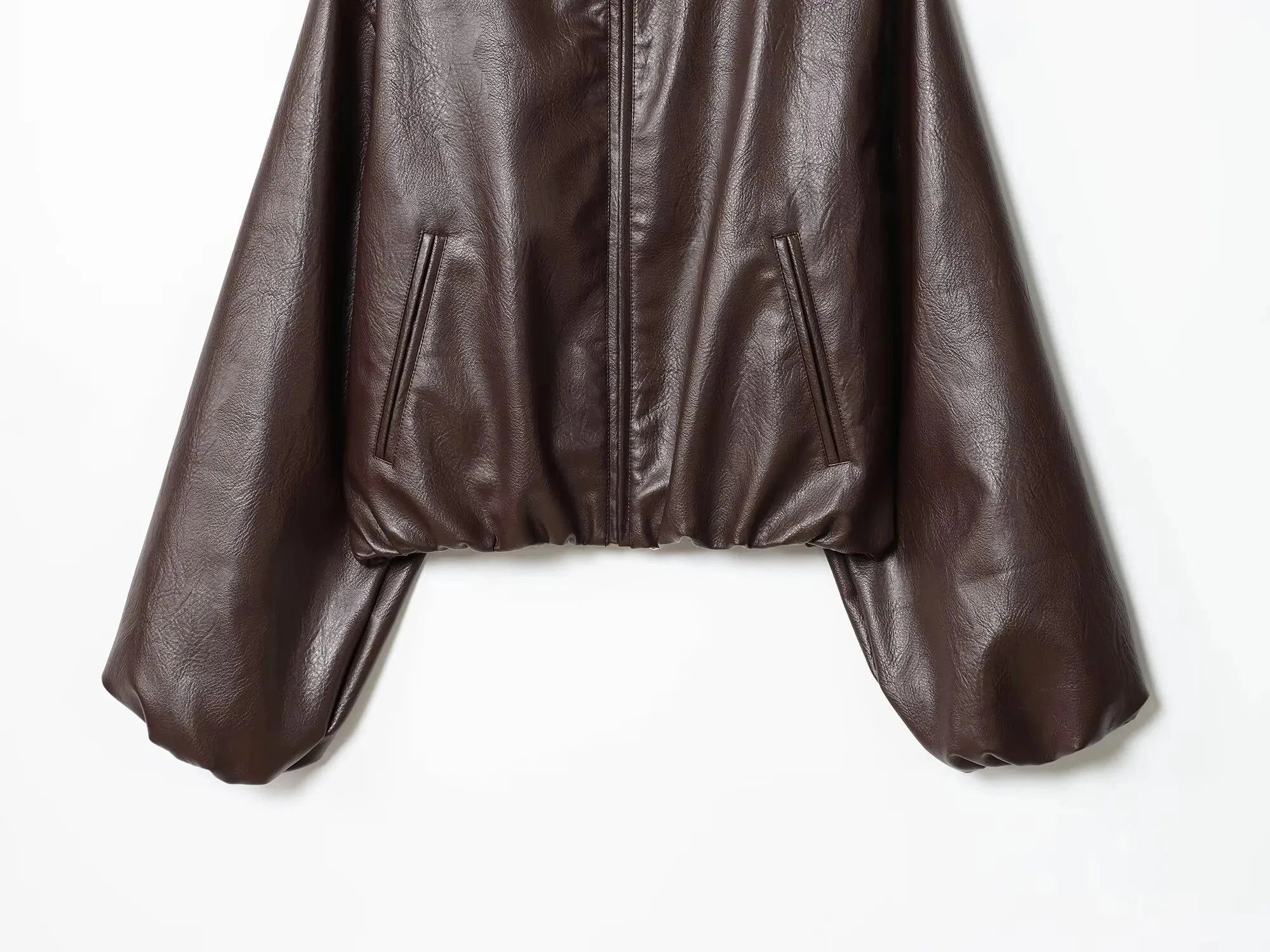 Oversized Short Leather Bomber Jacket for Women