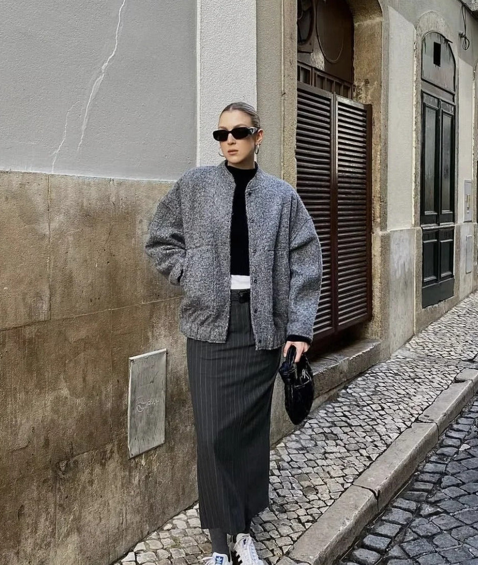 Oversized High Neck Bomber Jacket for Women