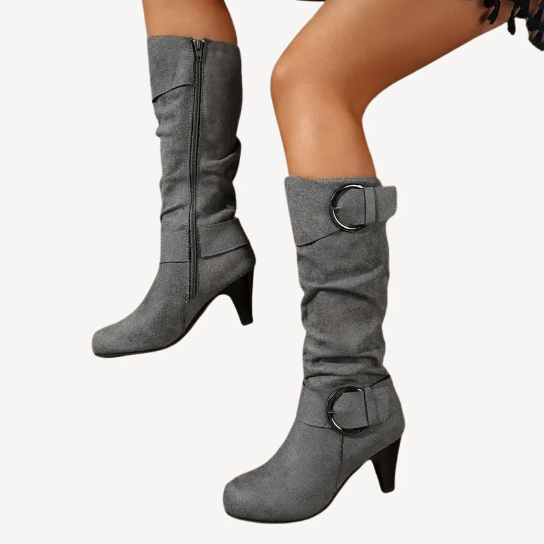 Suede Slouchy Boots with Kitten Heel for Women