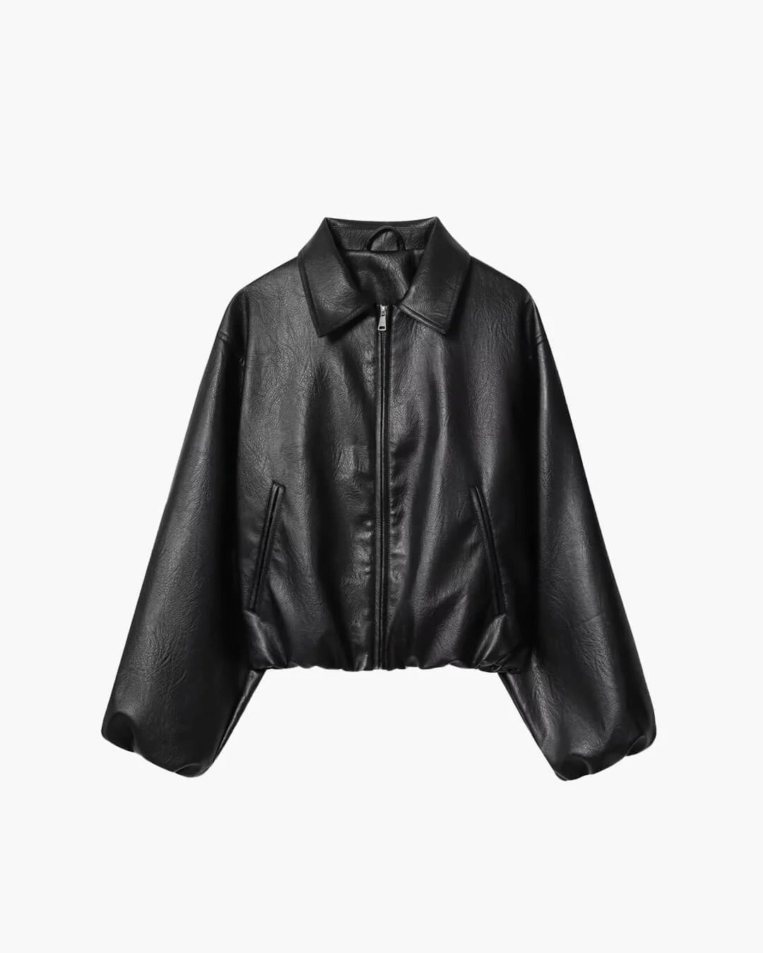 Oversized Short Leather Bomber Jacket for Women