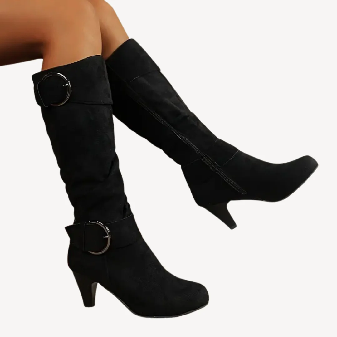 Suede Slouchy Boots with Kitten Heel for Women