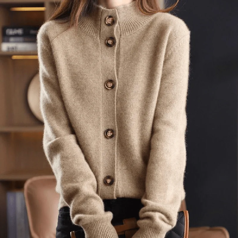 Knit Stand Collar Button Front Cardigan for Women