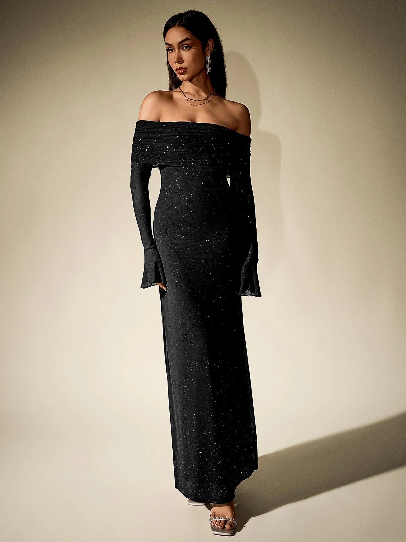 Off Shoulder Glitter Maxi Dress for Women