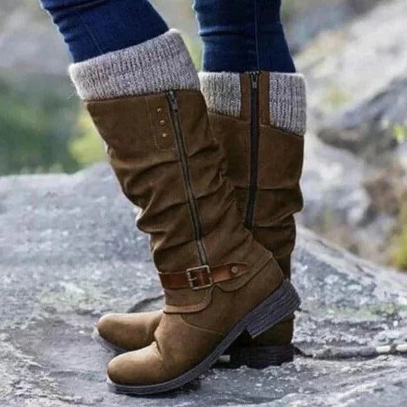 Knitted Cuff Buckle Mid-Calf Winter Boots for Women