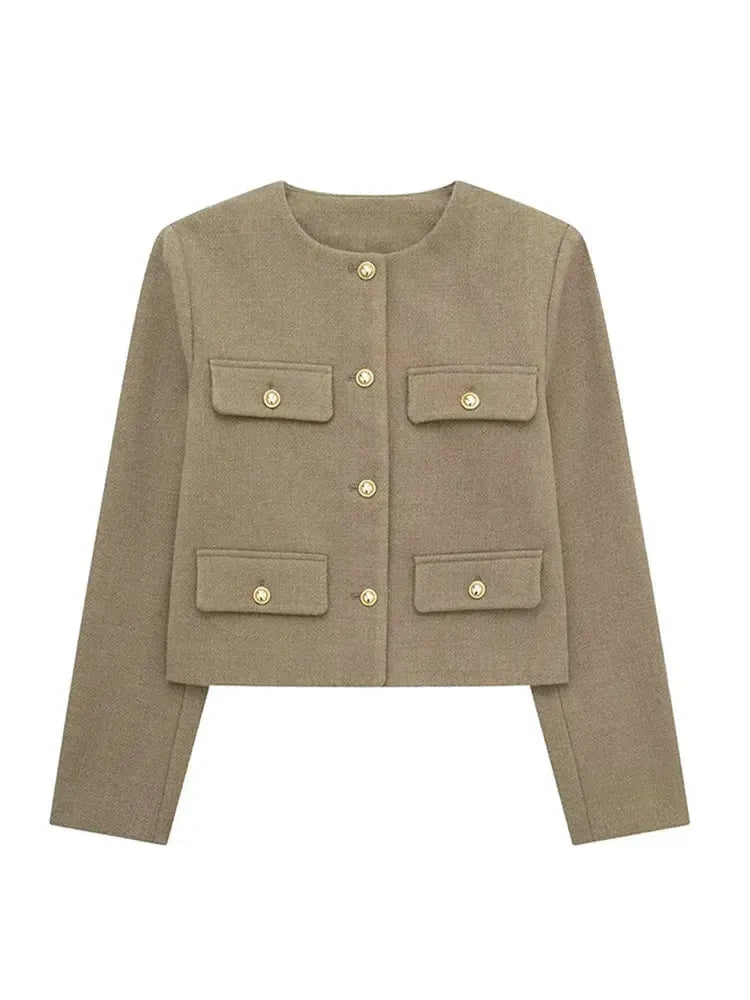 Cropped Textured Button-Up Jacket for Women