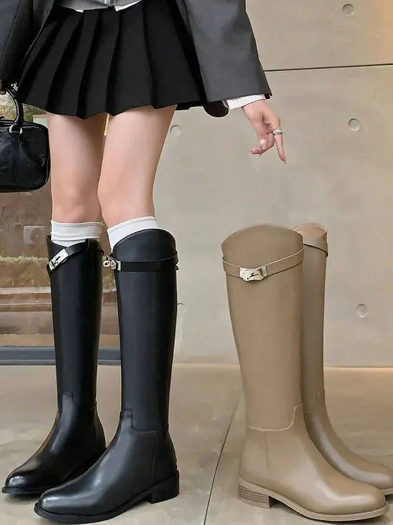 Faux Leather Knee High Boots for Women