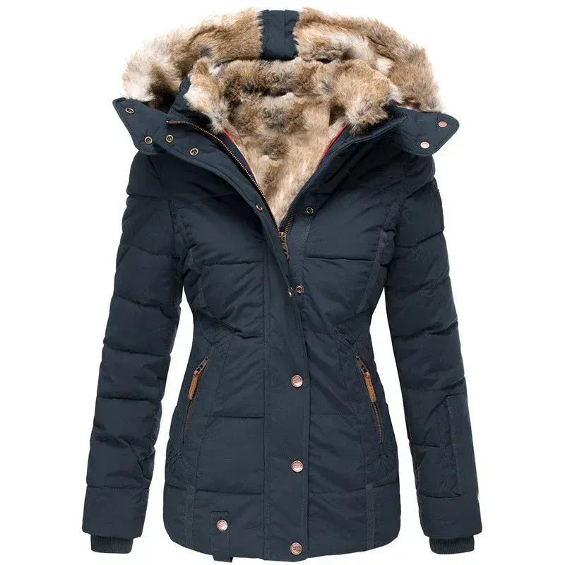 Quilted Faux Fur Lined Winter Coat for Women