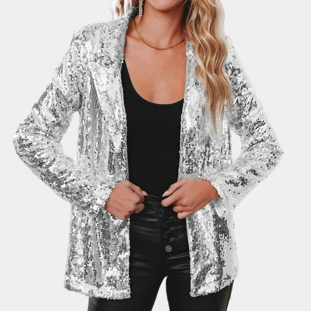 Sequin Blazer with Open Front for Women