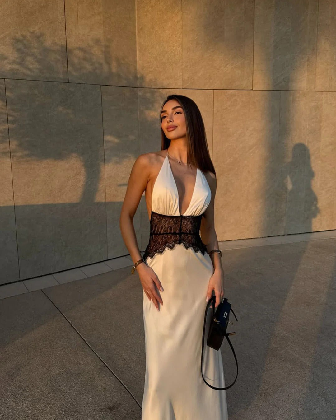 Satin Halterneck Backless Maxi Dress for Women