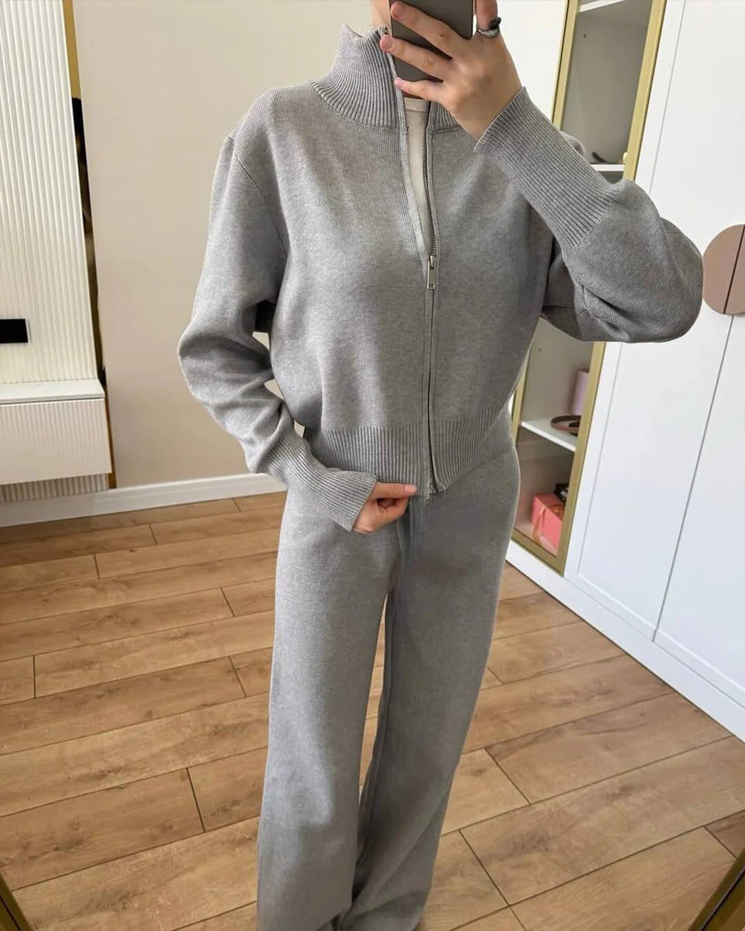 Knitted Zip Up Loungewear Set for Women