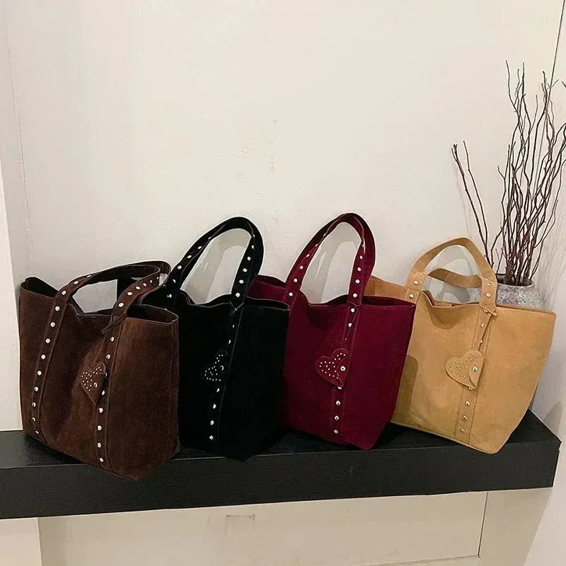 Suede Studded Handle Tote Bag for Women