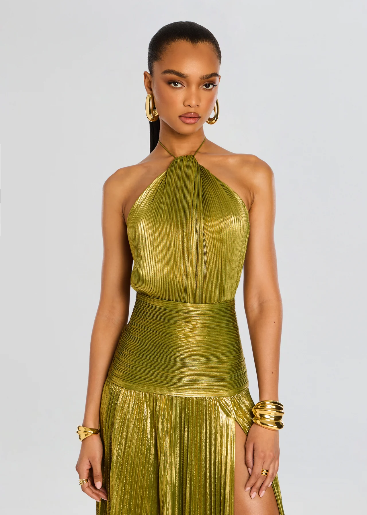 Halter Neck Wedding Guest Maxi Dress with Split for Women