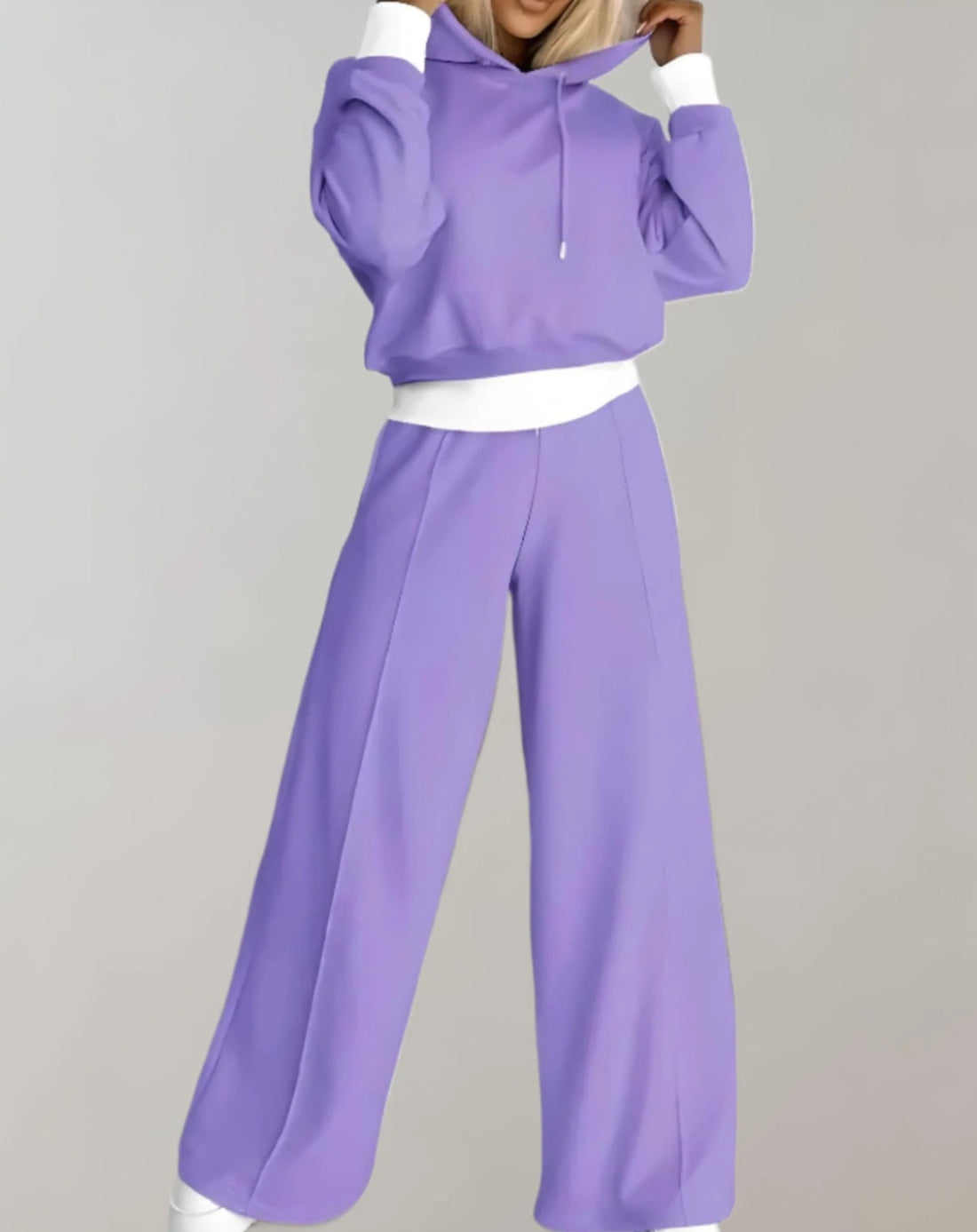 Two-piece Hooded Jumper and Wide Leg Pants Set for Women