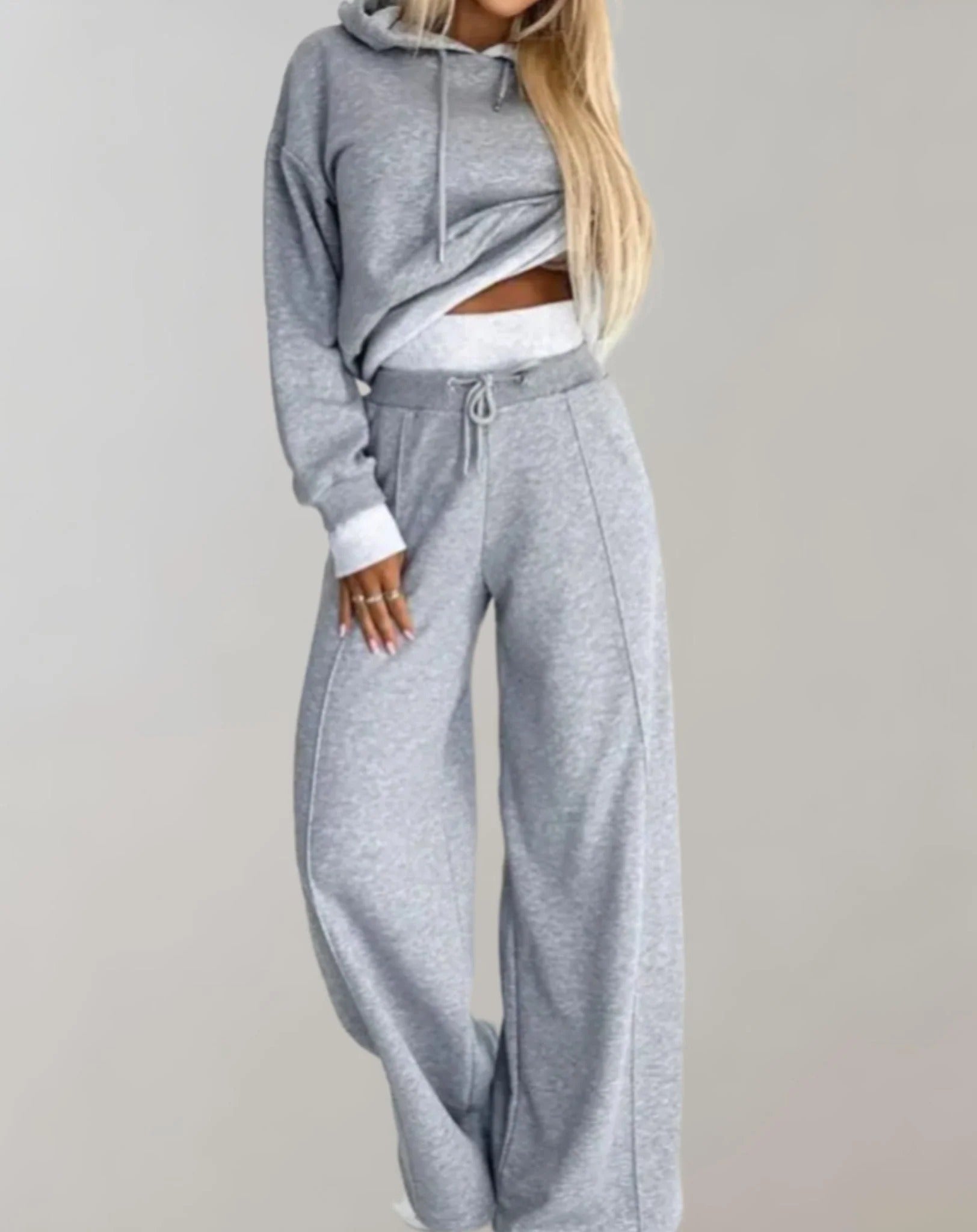 Two-piece Hooded Jumper and Wide Leg Pants Set for Women