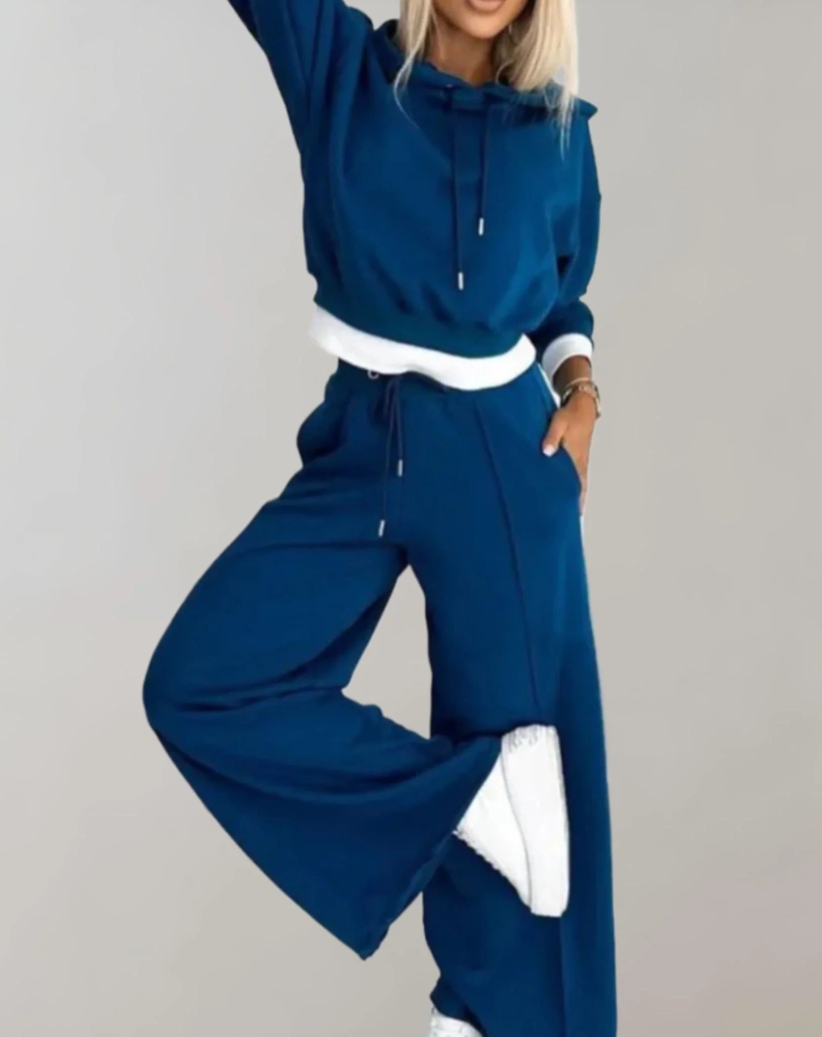 Two-piece Hooded Jumper and Wide Leg Pants Set for Women