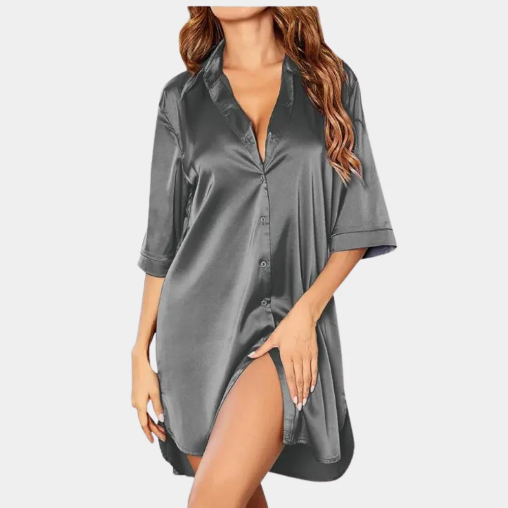 Satin Button Down Oversized Pajama Dress for Women