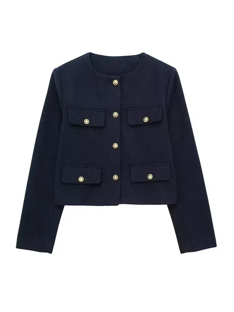Cropped Textured Button-Up Jacket for Women