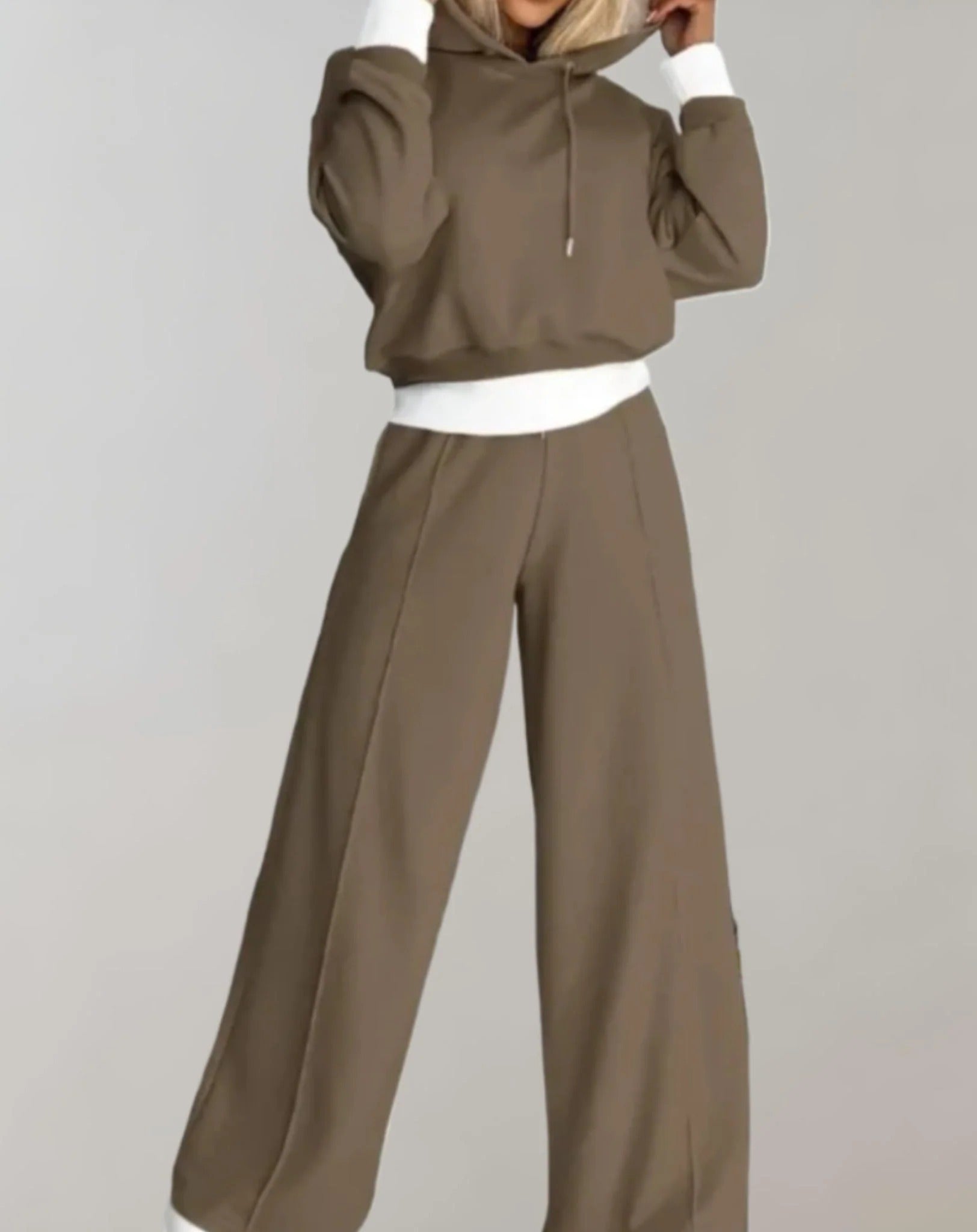 Two-piece Hooded Jumper and Wide Leg Pants Set for Women