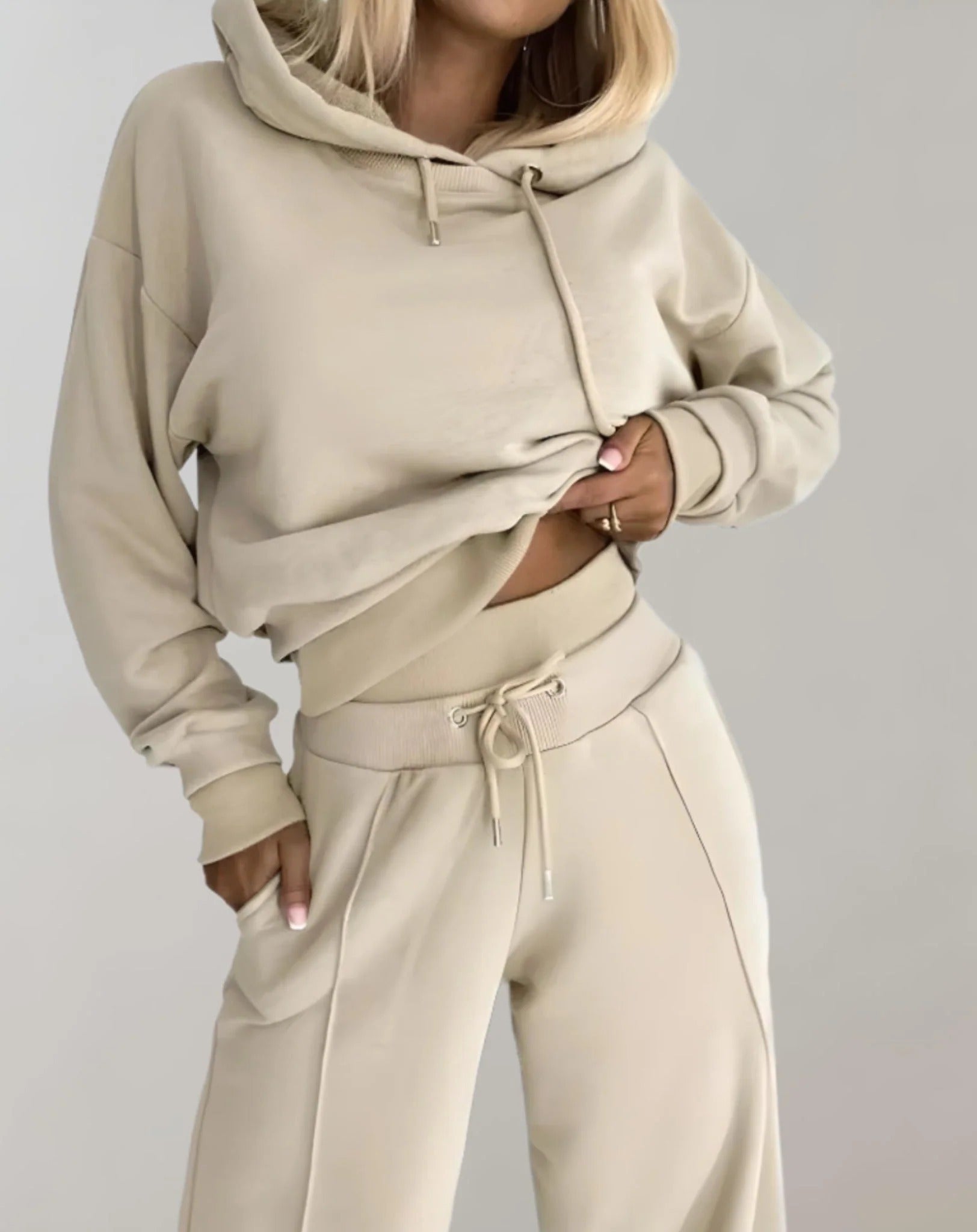 Two-piece Hooded Jumper and Wide Leg Pants Set for Women