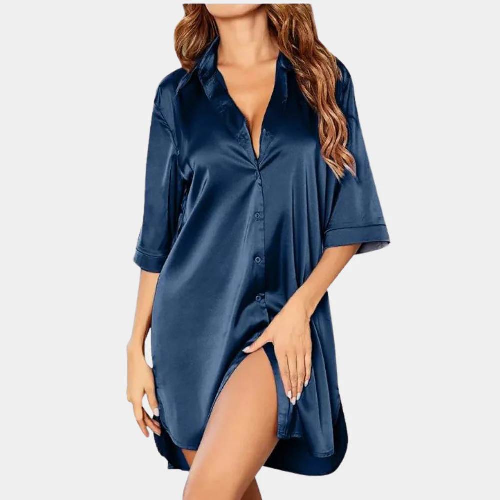 Satin Button Down Oversized Pajama Dress for Women