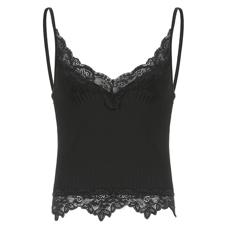 Sleeveless Lace Trim Fitted Cami Top for Women