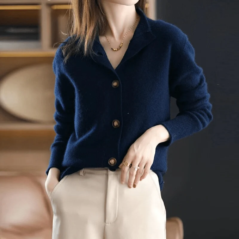 Knit Stand Collar Button Front Cardigan for Women