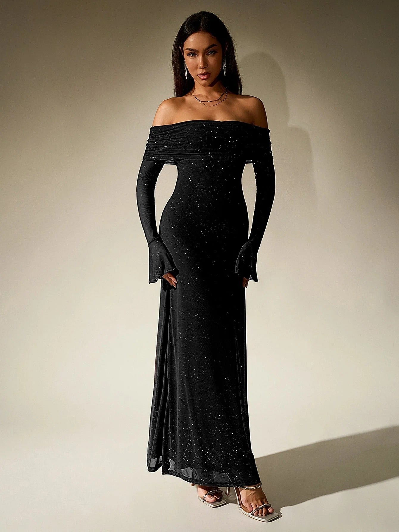 Off Shoulder Glitter Maxi Dress for Women