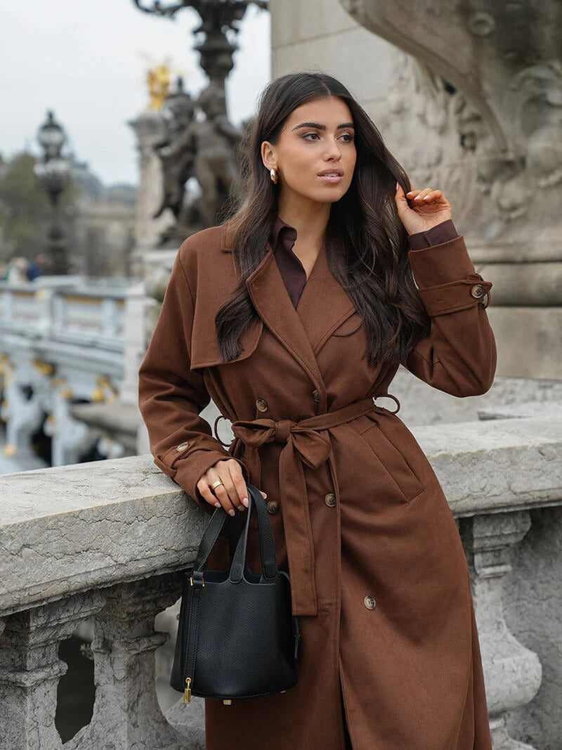 Suede Double Breasted Long Trench Coat for Women