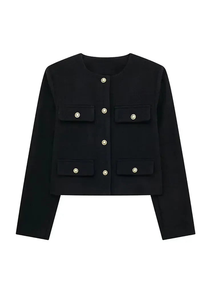 Cropped Textured Button-Up Jacket for Women