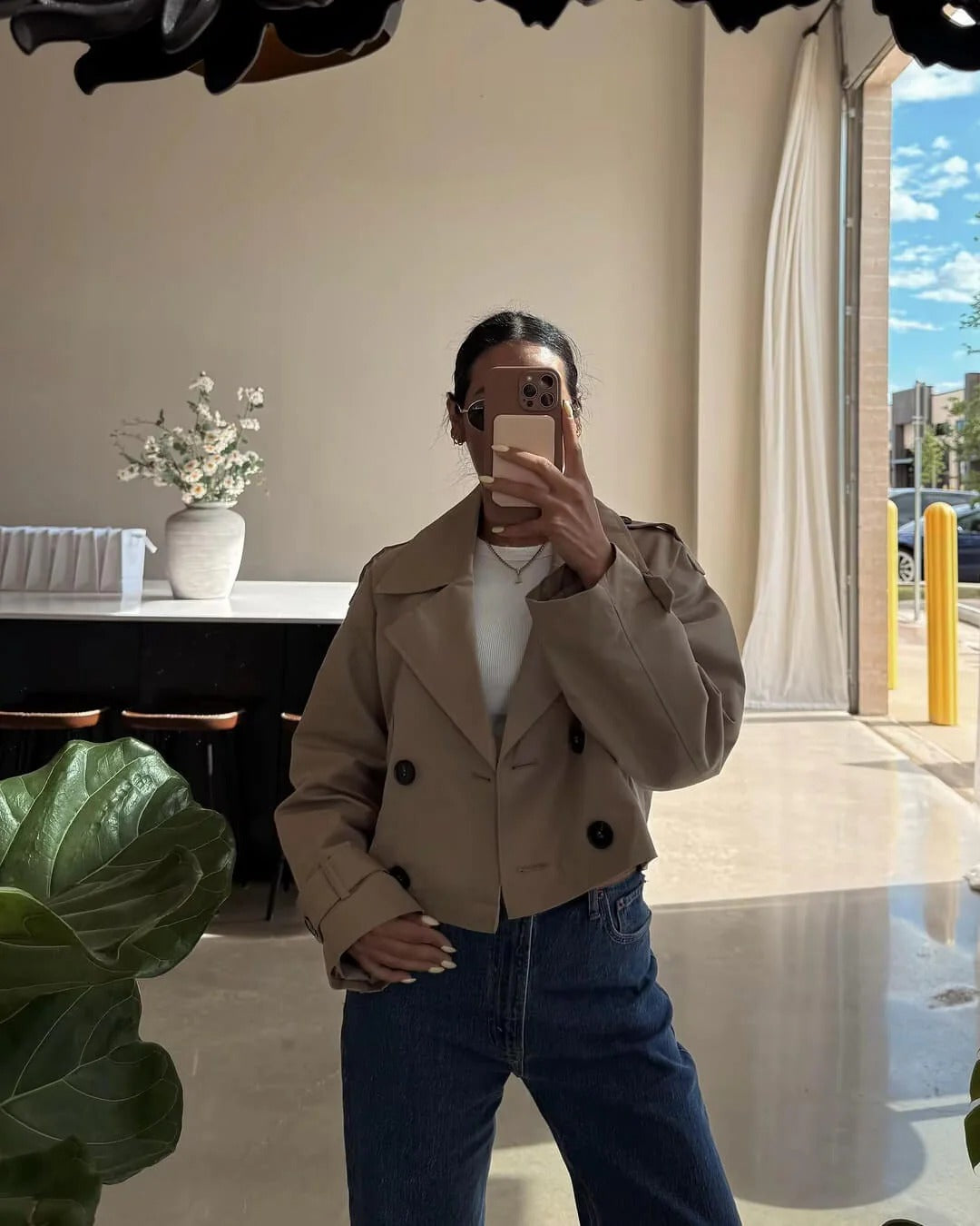 Short Double Breasted Trench Coat for Women